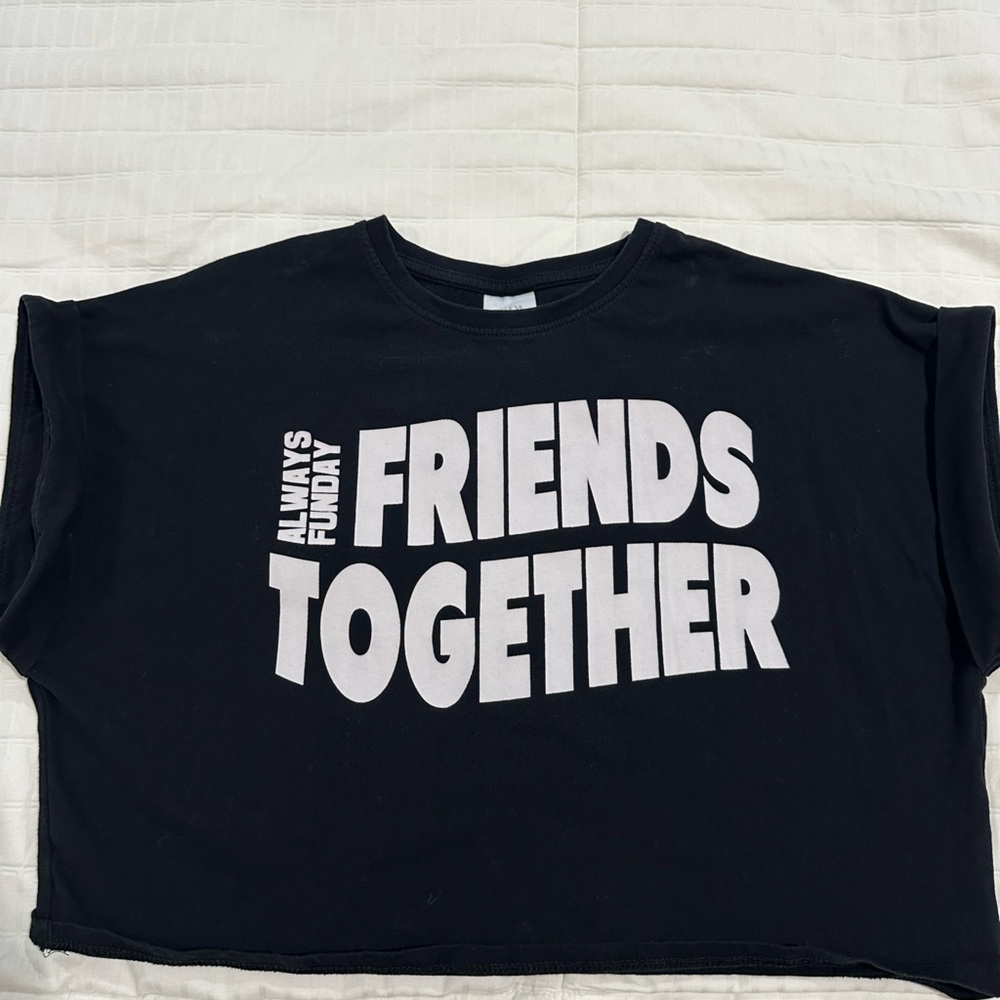 Black Crop Top Graphic Tee with White Text